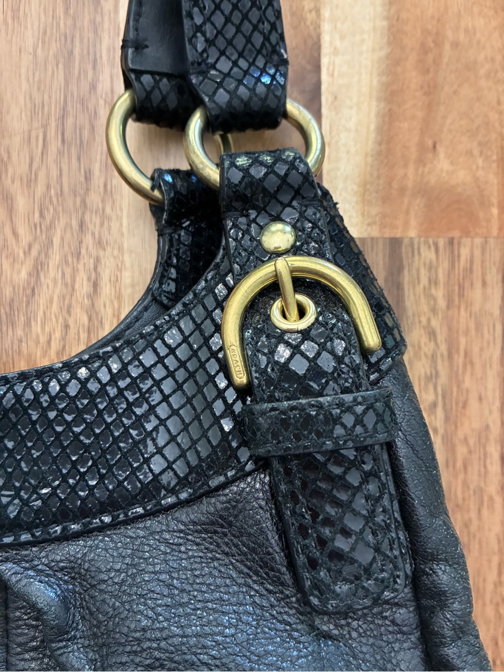 Coach Soho Black Leather Purse Shoulder Bag Hobo Slouch Snakeskin F19453 EUC - Picture 8 of 14